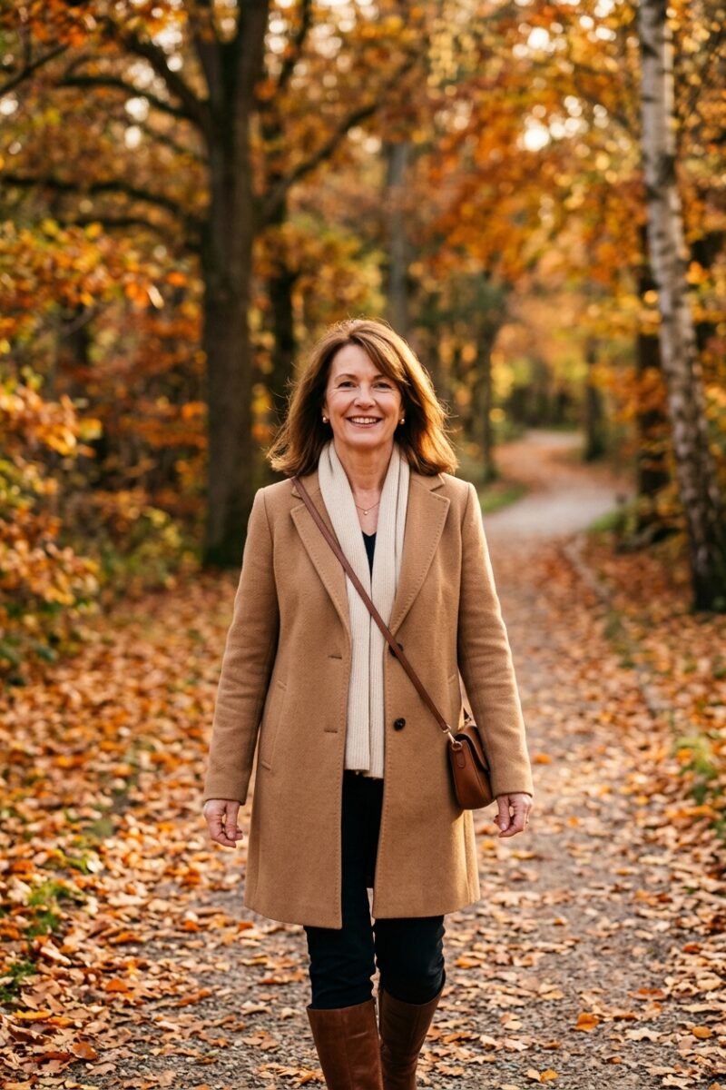 Woman over 50 with fine chestnut hair past the shoulders with face-framing layers