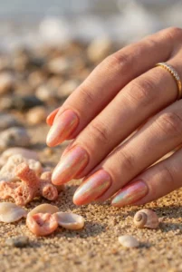 coral-gel-nails-iridescent-pigment-shimmer