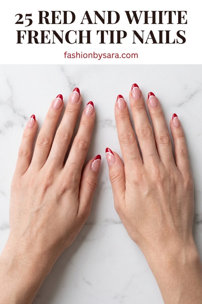 25 Red and White French Tip Nails