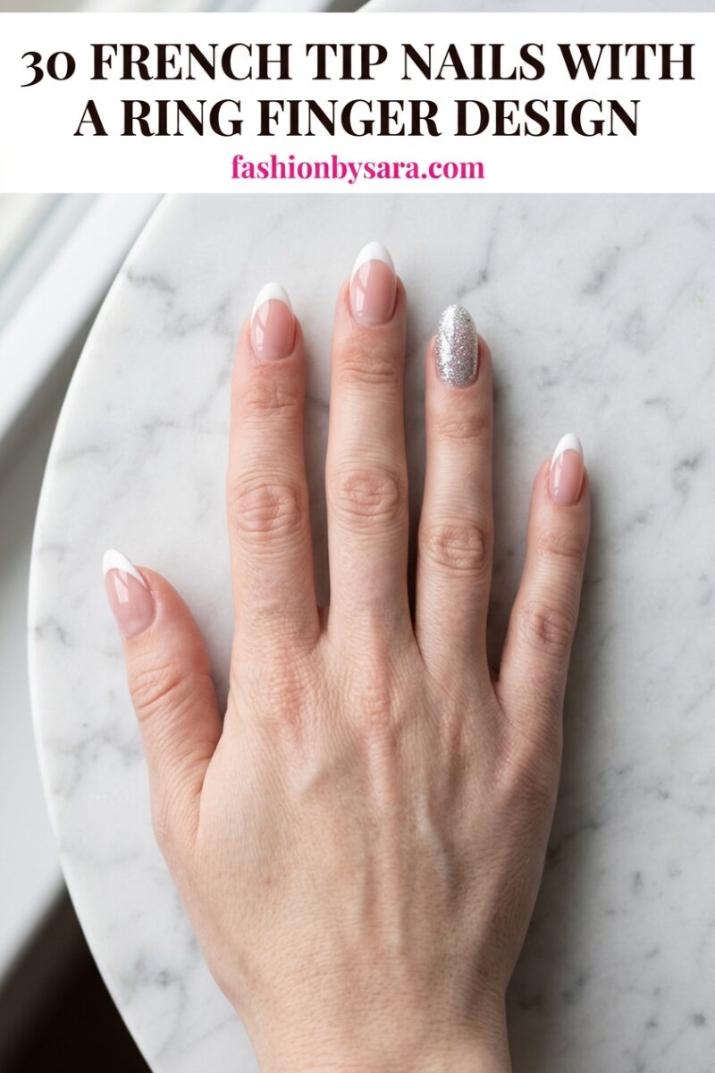 30 French Tip Nails With Design on Ring Finger (Easy Accent Nail Ideas)