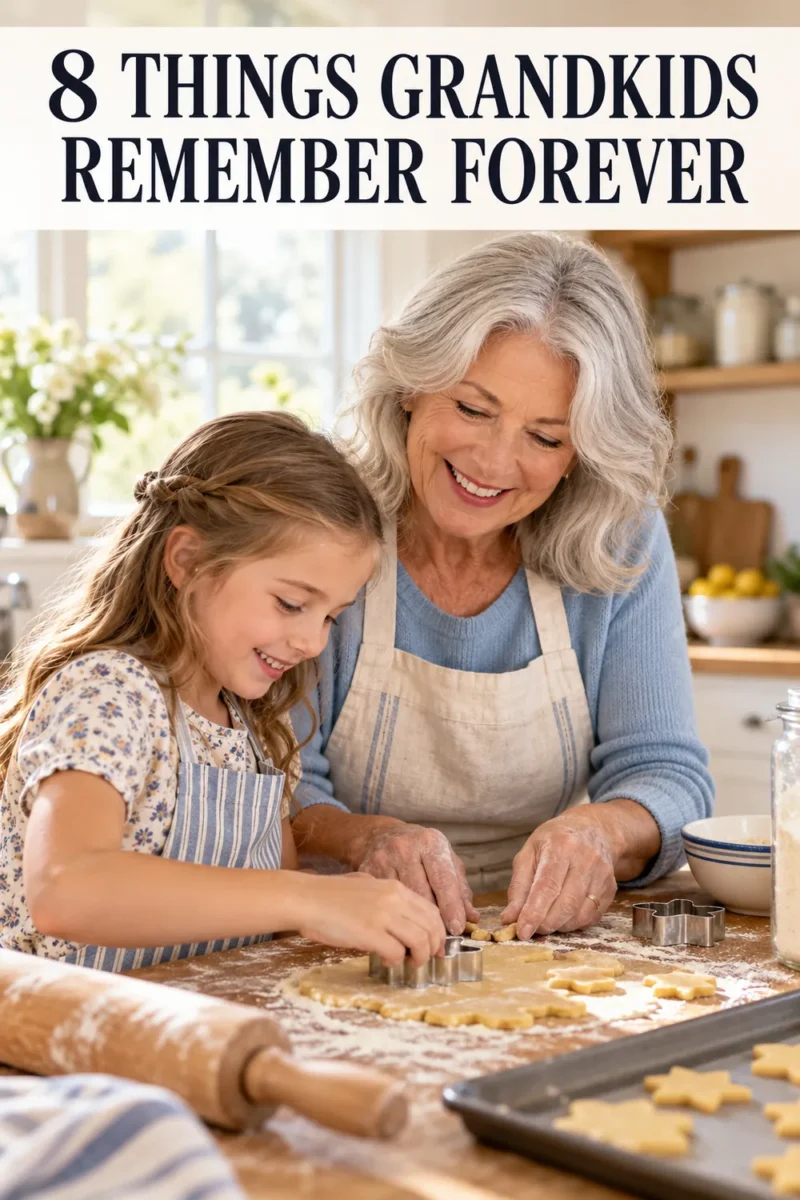 Grandmother baking cookies with her granddaughter in a sunny kitchen, things grandparents do that grandkids remember